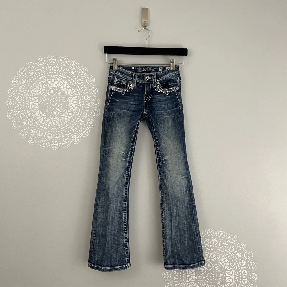 Miss Me Diamond Jewel Embellished Bootcut Jeans Girl's Size 8